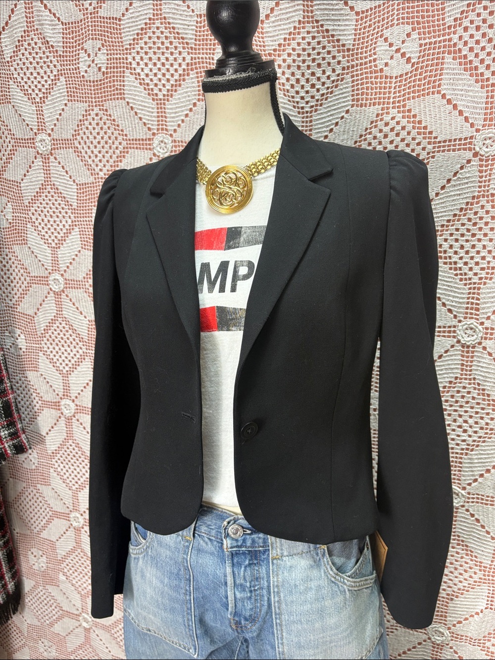 Vintage SIR… for her 100% Wool Puff Sleeve Blazer – Black